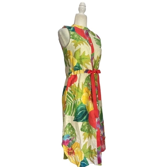 Allegra Masetti Tropical Print Linen Shirt Dress Midi NWOT - Picture 7 of 13